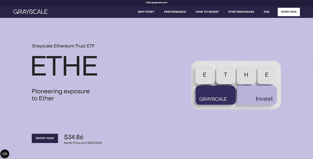 2. Grayscale Ethereum Trust (ETHE): Most Established Ethereum Fund