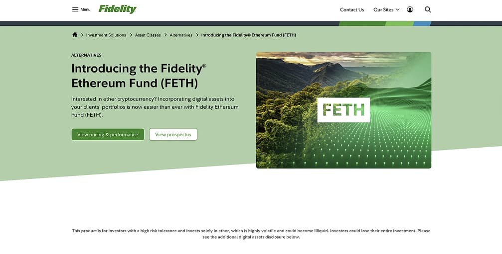 3. Fidelity Ethereum Fund (FETH): Lowest Fee Spot Ethereum ETF