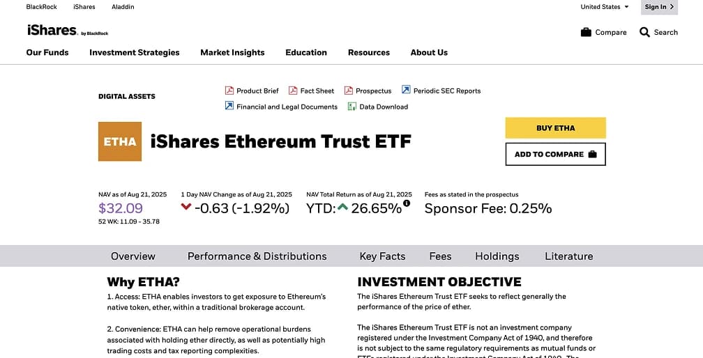 1. iShares Ethereum Trust (ETHA): Best Overall Spot Ethereum ETF