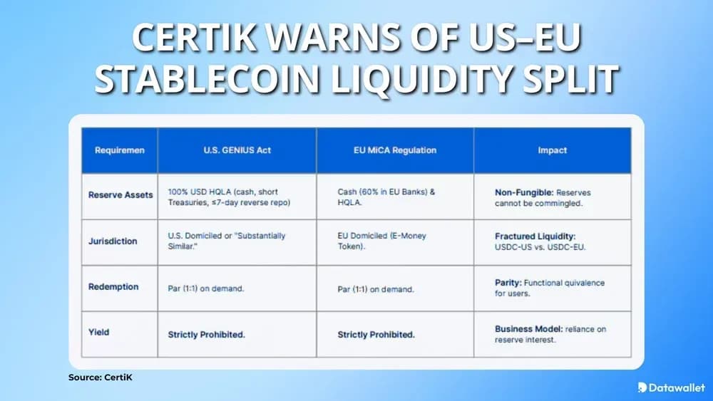 CertiK Warns of US–EU Stablecoin Liquidity Split
