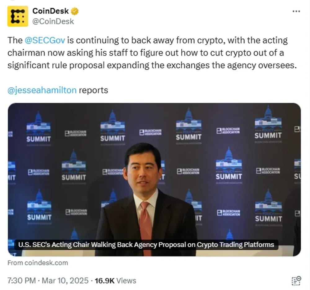 SEC’s Acting Chair Moves to Reverse Crypto Trading Rule