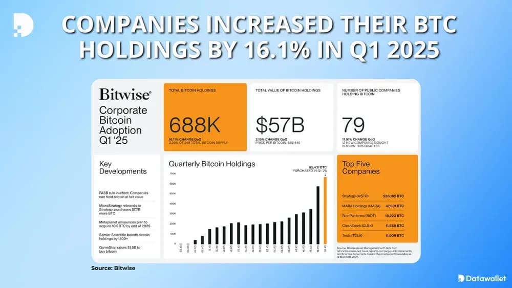 companies increased their BTC holdings by 16.1% in Q1 2025