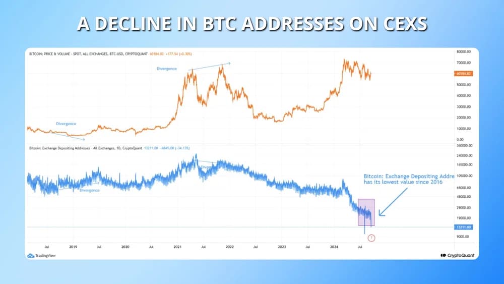 btc addresses on cexs decline