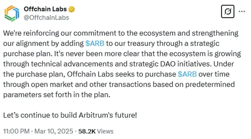 Offchain Labs Announces Plan to Buyback ARB Tokens