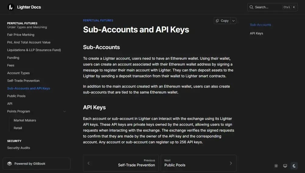Lighter Sub-Accounts and API Keys