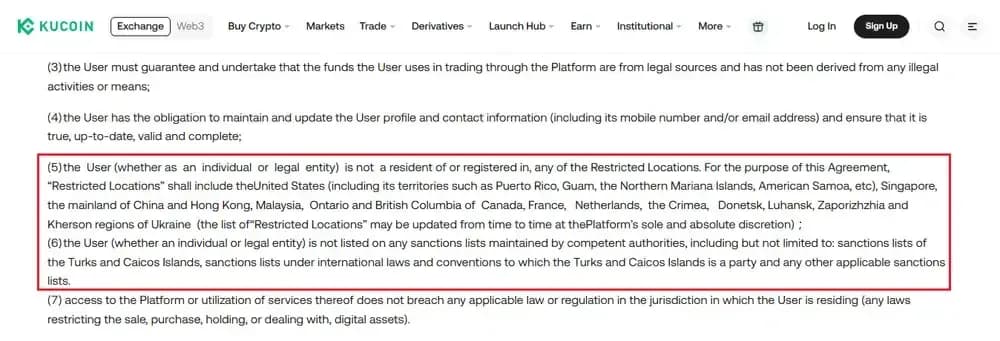 Quels sont les pays soumis à KuCoin ?