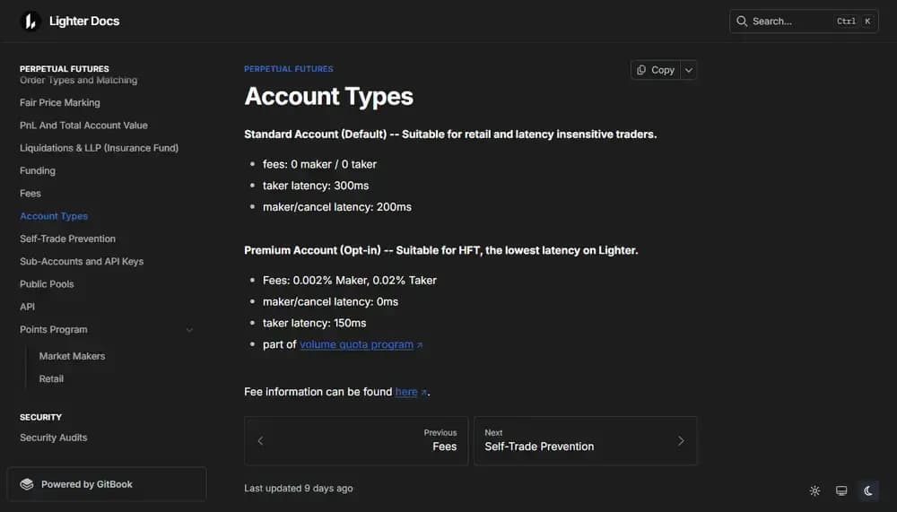 Lighter Trading Account Fees