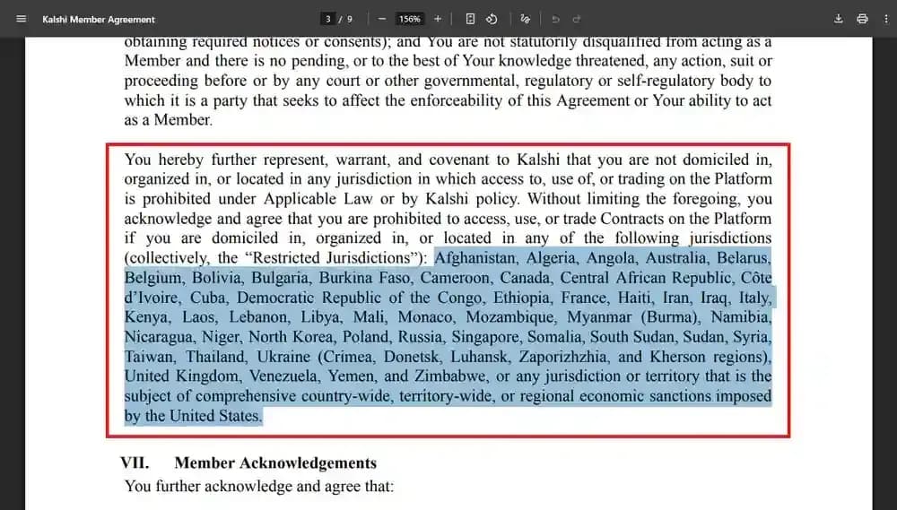 Länder, in denen Kalshi ist