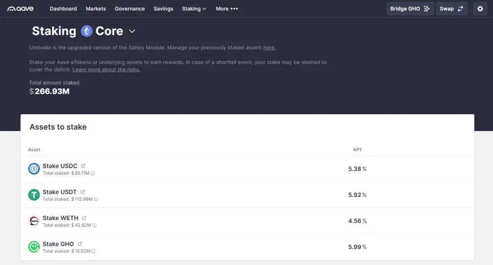 AAVE Stablecoins Staking