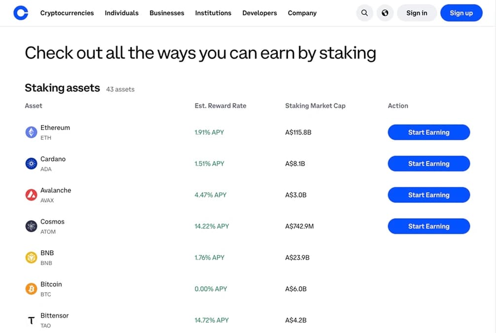 Staking sur Coinbase .