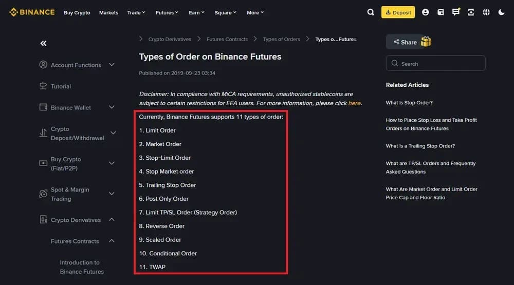 TipiFutures e stop su Binance Futures