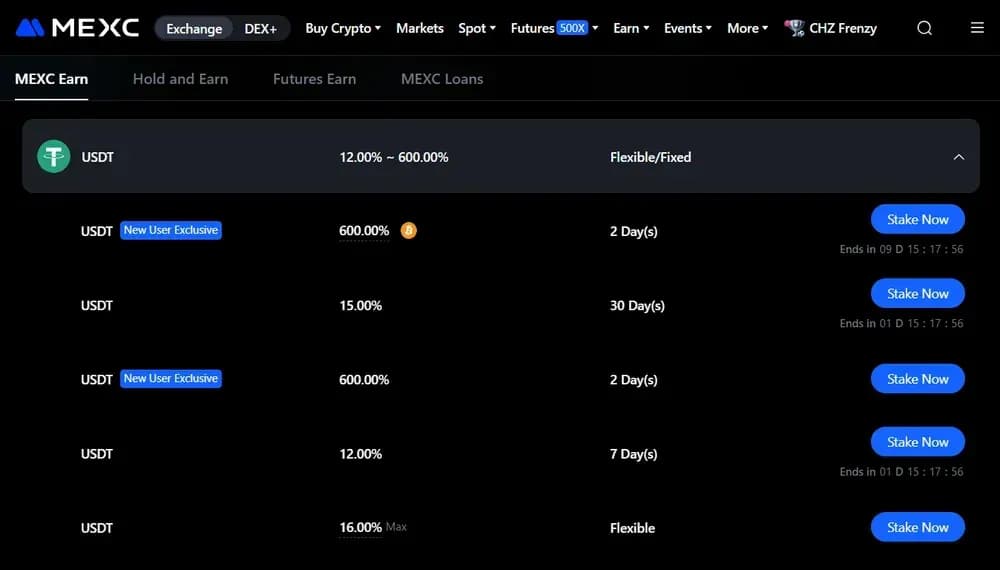 mexc usdt yield products