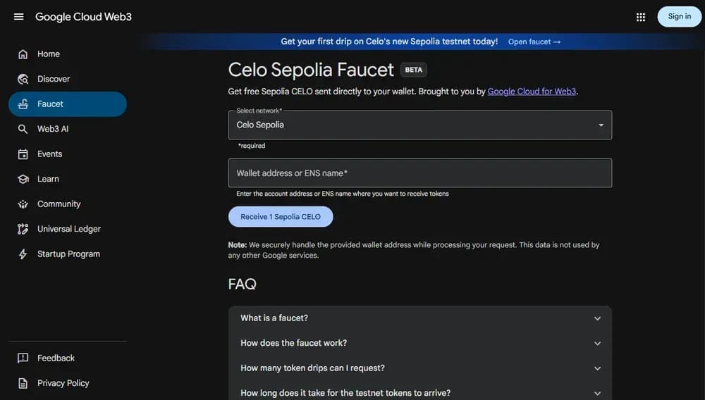 Google Cloud Web3 Faucet