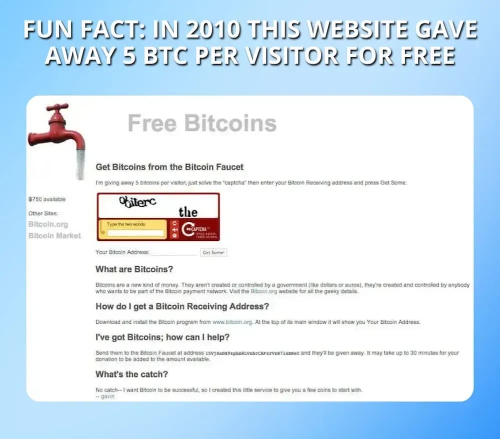 En 2010, ce site web offrait gratuitement 5 BTC visiteur