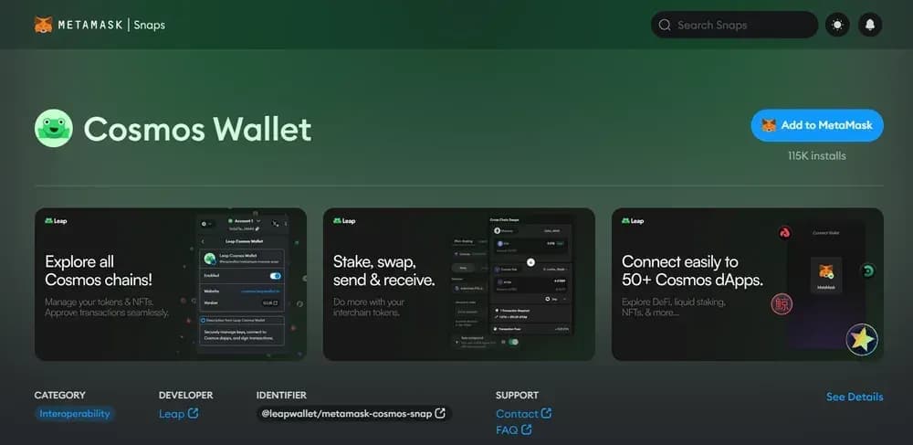 leap cosmos metamask snap