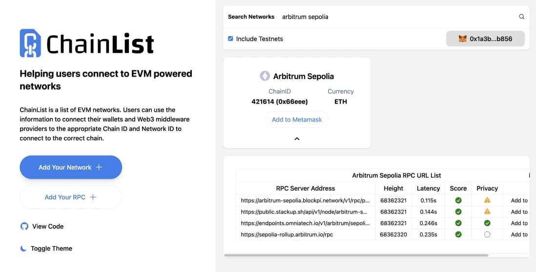 Arbitrum Sepolia Testnet  MetaMask hinzufügen