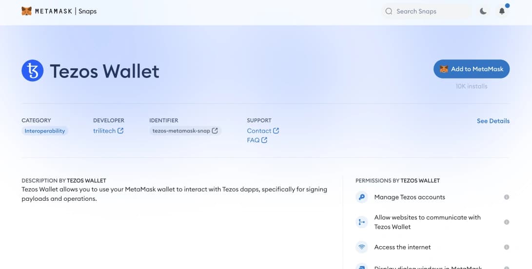أضف Tezos  MetaMask