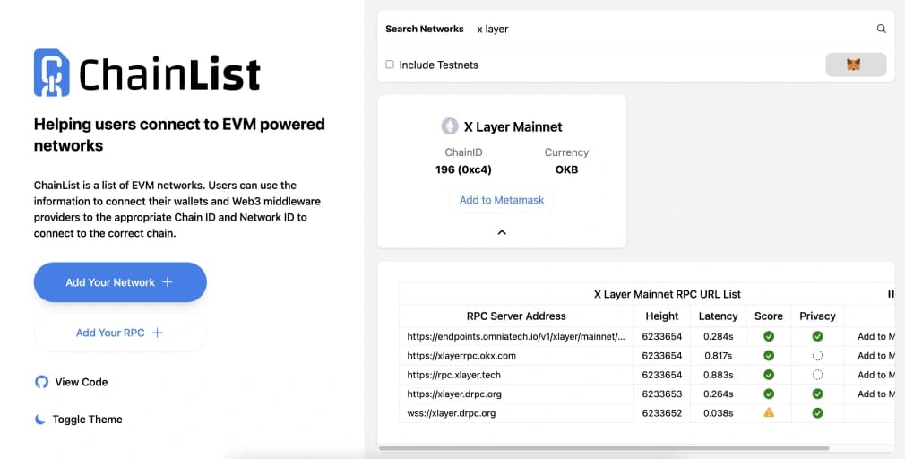 Ajouter X Layer  MetaMask