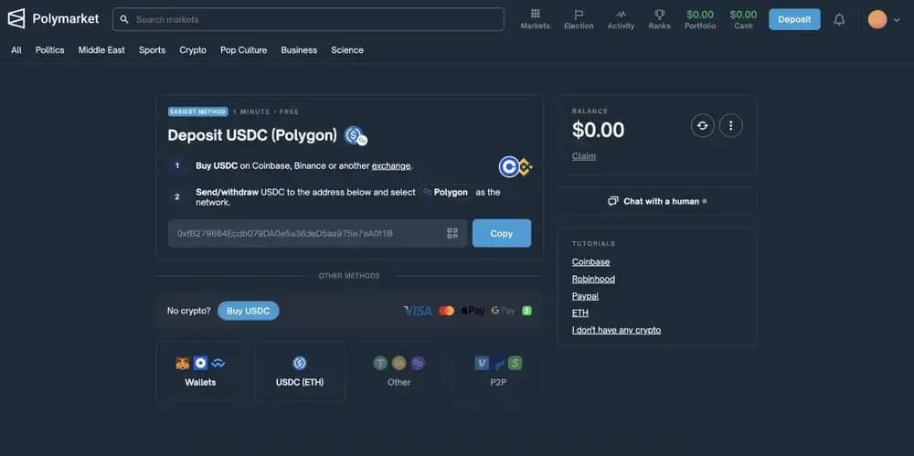 تعبئة Polymarket في Polymarket