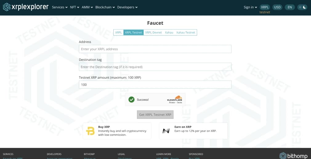 Holen Sie sich XRP Testnet vom XRPL Faucet