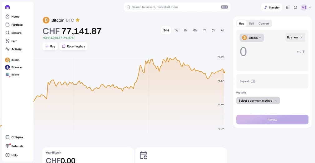 Acquista criptovalute con Swissquote