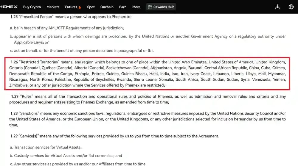 Phemex Restricted Countries