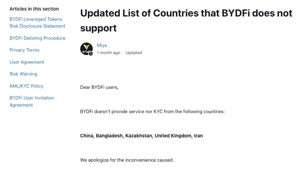 BYDFi Restricted Countries.