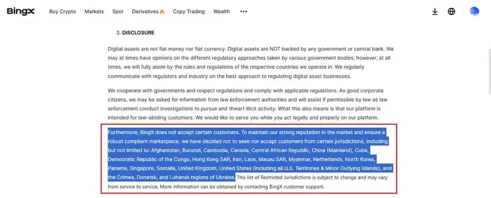 BingX Restricted Countries