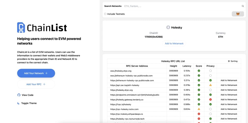 Añadir Holesky  MetaMask