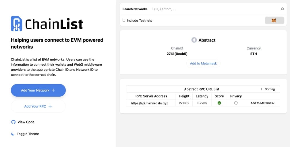 Add Abstract to MetaMask