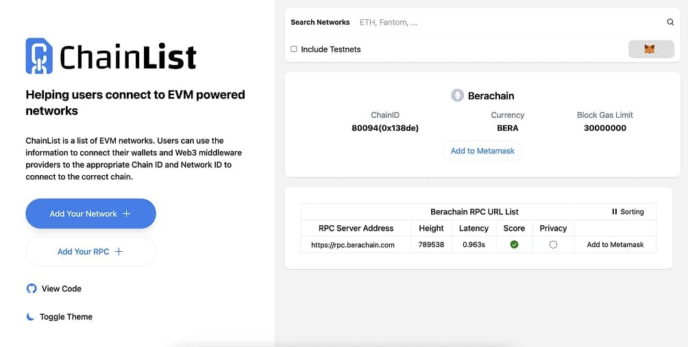 Añadir Berachain  MetaMask