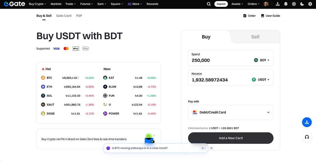 Gate в USDT