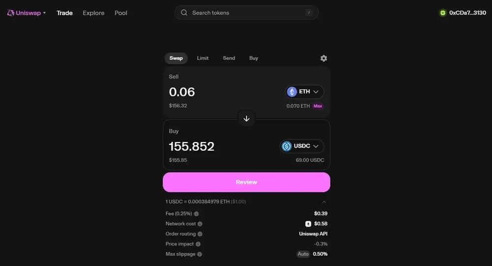 intercambiar en uniswap