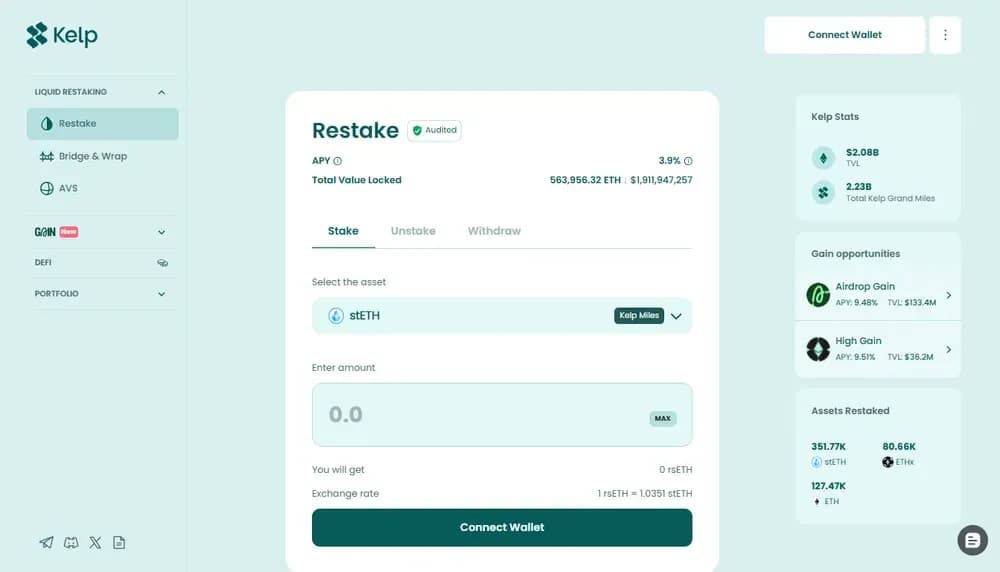 kelpdao restake lido steth