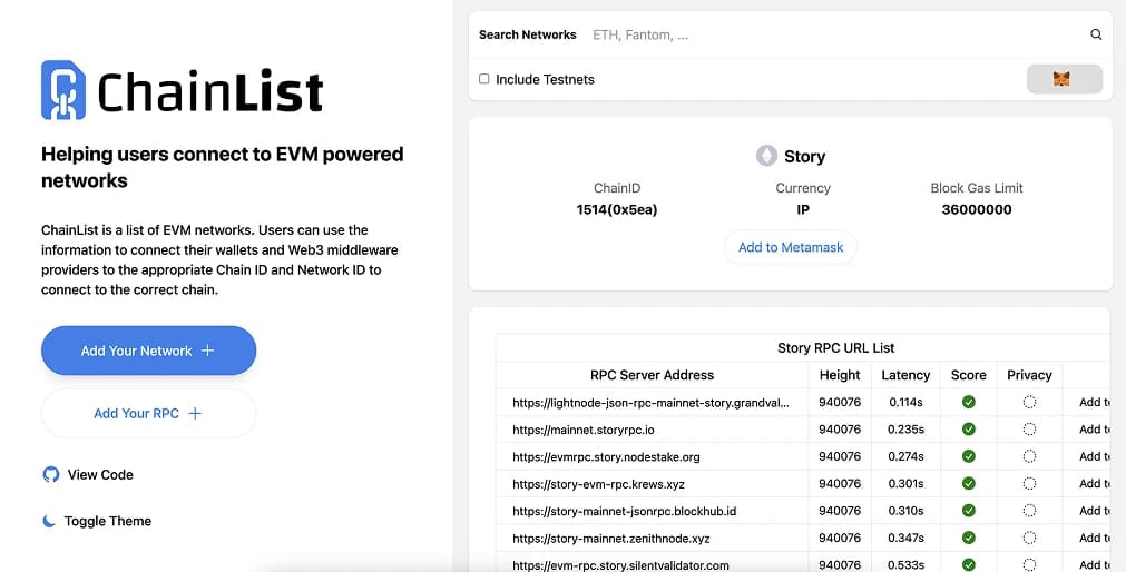 Añadir Story Protocol  MetaMask