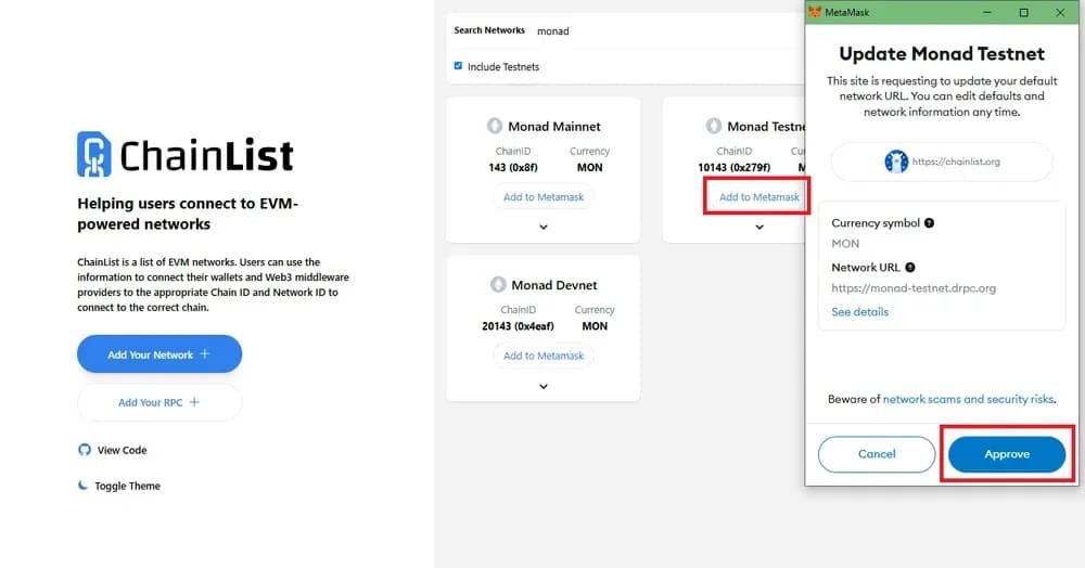 добавление цепочки в metamask  chainlist