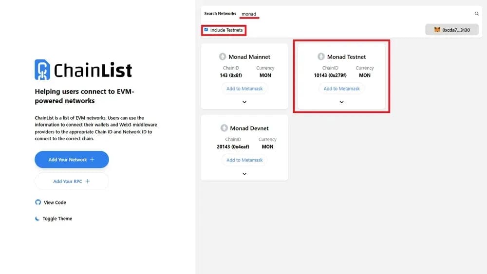 поиск цепочки в chainlist