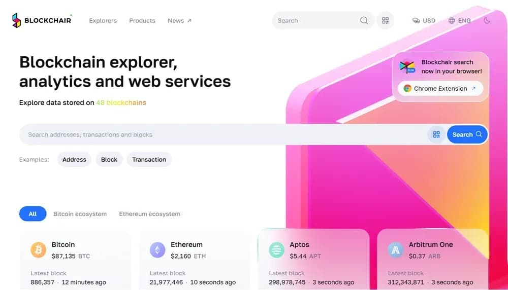 sitio web del explorador blockchair