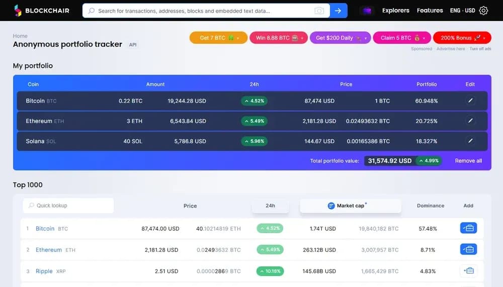 Herramienta de seguimiento blockchair