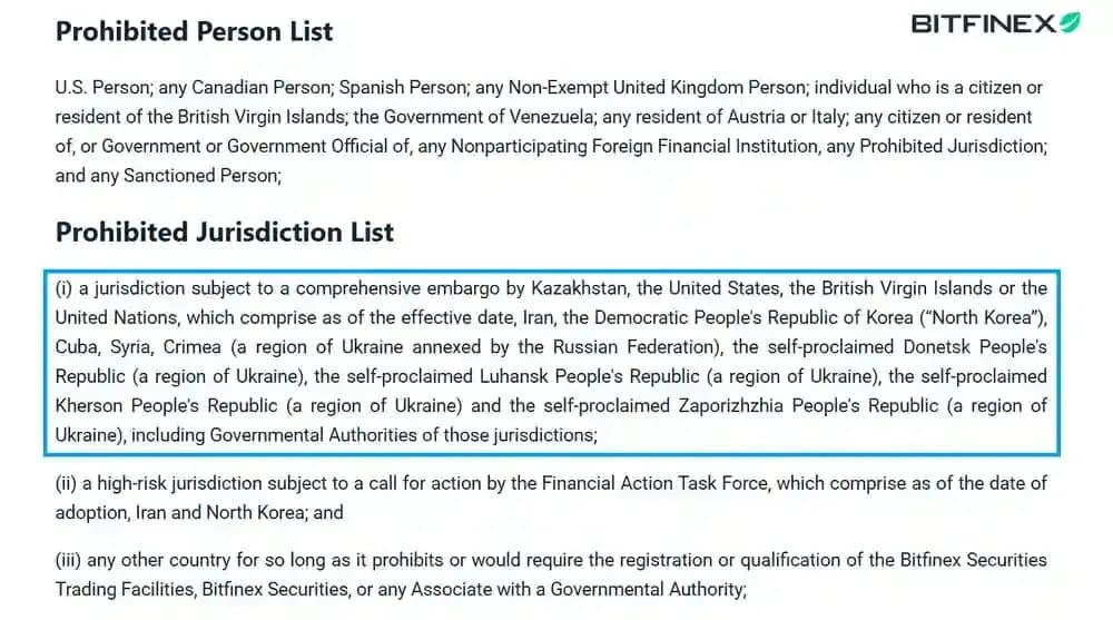 Bitfinex Restrict Countries