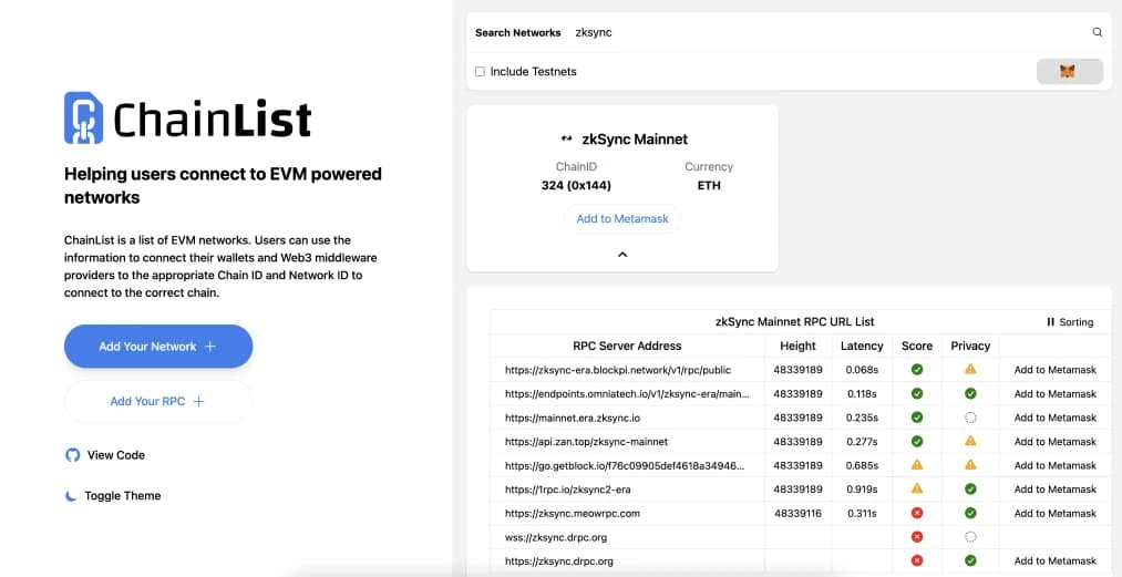 أضف zkSync  MetaMask