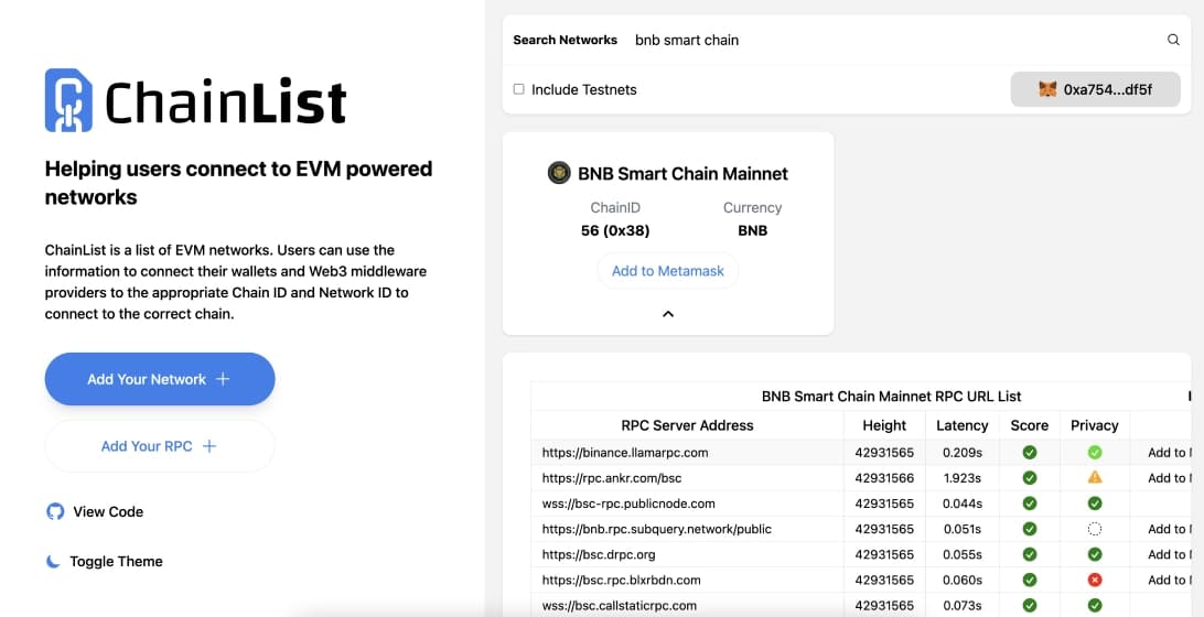 Add BNB Chain to MetaMask