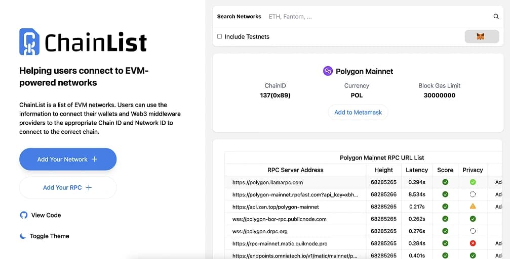 Ajouter Polygon  MetaMask