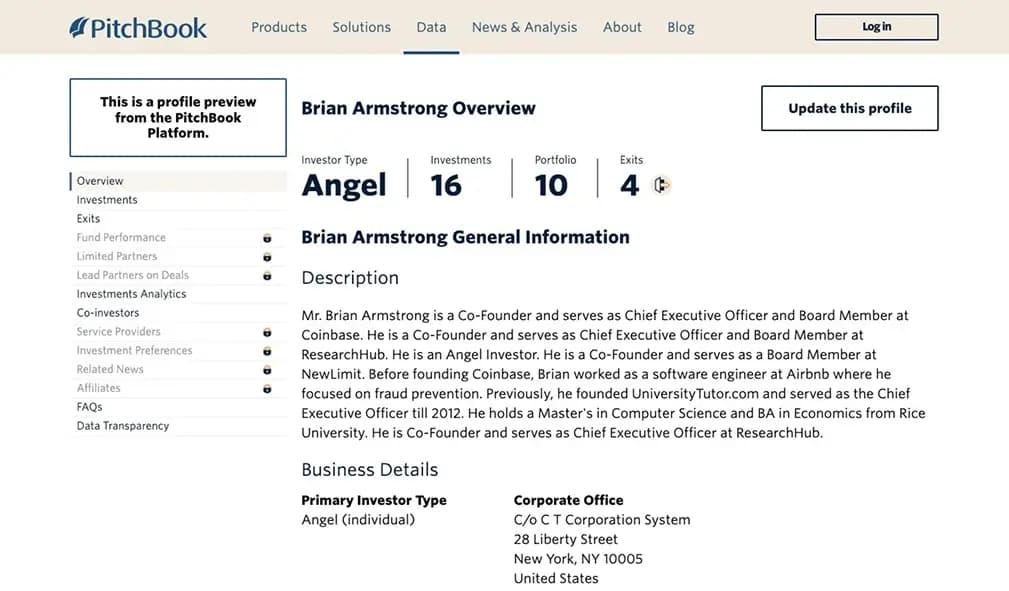 Cartera de inversiones Brian Armstrong