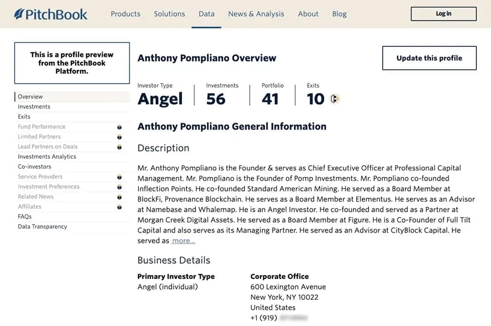 Le portefeuille d'investissement Anthony Pompliano.