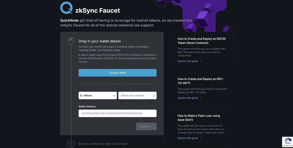 ObtenirTestnet  zkSync Testnet via un Faucet