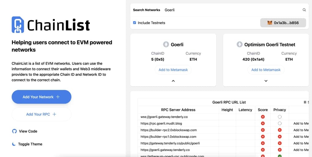 Ajouter Goerli  MetaMask