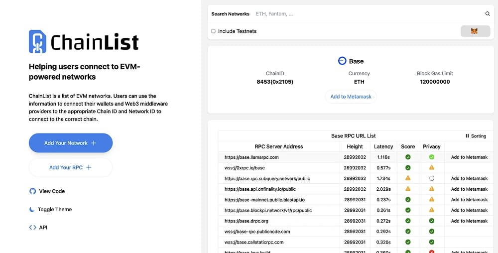 Aggiungi Base  MetaMask