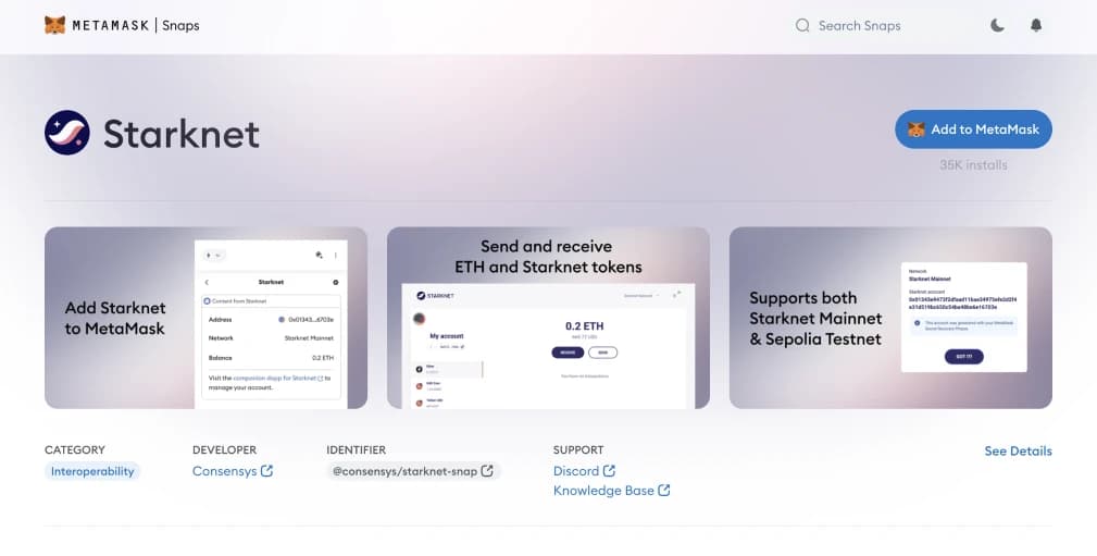 Starknet  MetaMask hinzufügen