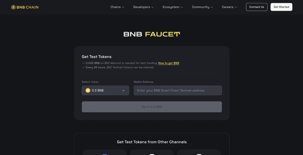 ПолучитьBNB  Testnet